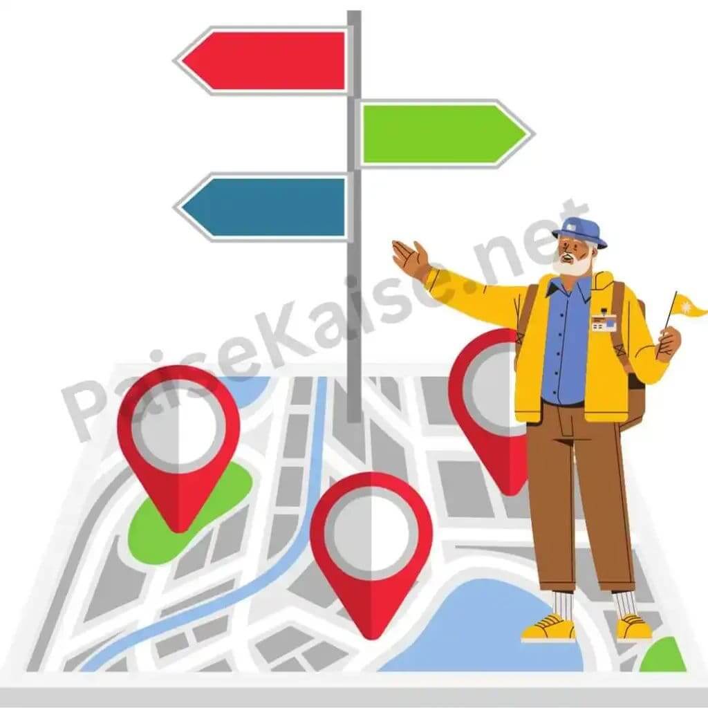 Animation. A Local Guide  standing on map shows direction and guides