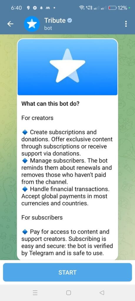 Telegram Bot Donation feature details screenshot